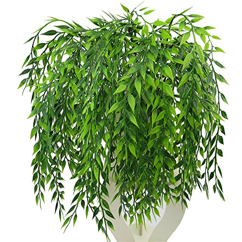 3 Bouquets Realistic Artificial Plants Fake Weeping Willow Artificial Plastic Shrubs for Outdoors Home Table Kitchen Office Wedding Garden Grave Decorations