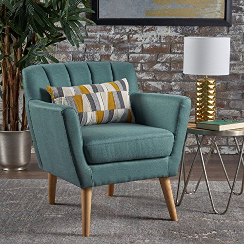 Christopher Knight Home 301453 Merel Mid Century Modern Fabric Club Chair, Dark Teal/Natural