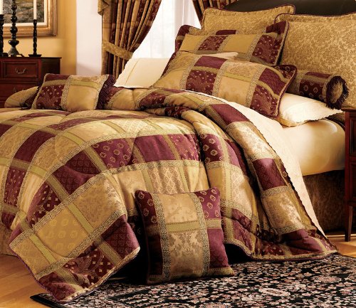 7 Piece Burgundy Jewel Patchwork Cal King Comforter Set