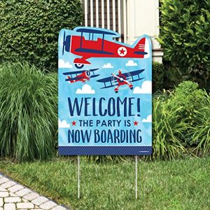 Big Dot of Happiness Taking Flight - Airplane - Party Decorations - Vintage Plane Baby Shower or Birthday Party Welcome Yard Sign