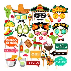 CC HOME Mexican Fiesta Party Supplies, Fiesta Photo Booth Props,Selfie Props for Southwestern Party,Carnival Party,Wedding,Birthday Party,Baby Shower, Cinco De Mayo Party Decorations 44pcs