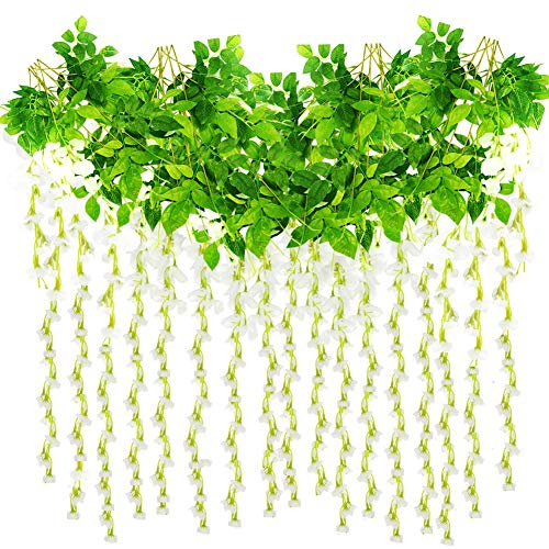 Roffel Artificial Flowers - 16 Pack 3.6 Feet/Piece Fake Flowers Wisteria Vine Ratta Hanging Garland Silk Flowers for Home Party Wedding Decor