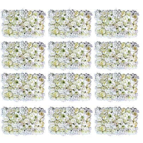Fenteer 12 Pack Romantic Artificial Silk Rose Lily Flower Wall Panels Wedding Backdrops Decoration