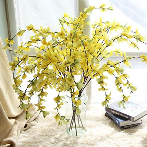 Simulation Flower, Lotus.flower Single-piece Artificial Fake Flowers Winter Jasmine Leaves Floral Wedding Party Home Decor (Yellow)