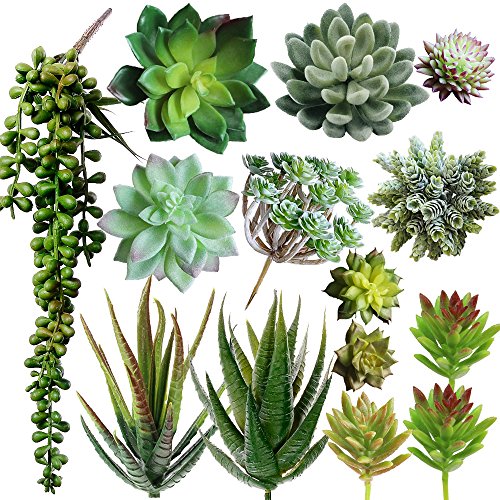 Supla Pack of 14 Assorted Artificial Succulents Picks Textured Aloe Faux Succulent Pick Succulent Stems Fake Succulent Bouquet String of Pearls Succulent Faux Succulent Floral Arrangement Accent