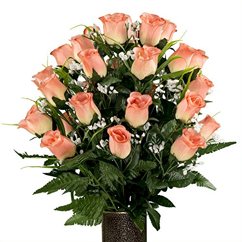 Peach Roses with Lily Grass, featuring the Stay-In-The-Vase Design(C) Flower Holder (MD1990)