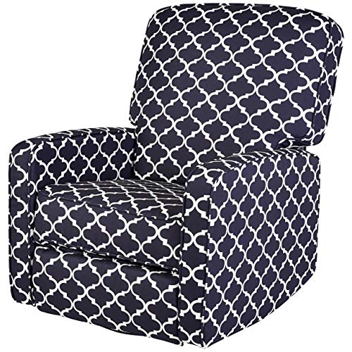 JC Home Menet Swivel Glide Recliner with Graphic-Print Fabric Upholstery, Navy and White
