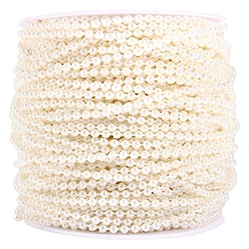 GLOGLOW Beige/White Pearl Beads Chain,3mm Artificial Pearl Beads Bulk with Fishing Line for Wedding Centerpieces Garland Decorations, 50M/Roll (Beige)