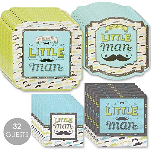 Big Dot of Happiness Dashing Little Man Mustache - Baby Shower or Birthday Party Tableware Plates, Napkins - Bundle for 32