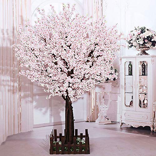 J-beauty White Artificial Cherry Blossom Tree Artificial Plant for Wedding Event Indoor Outdoor Party Restaurant Mall Silk Flower (6ft T)