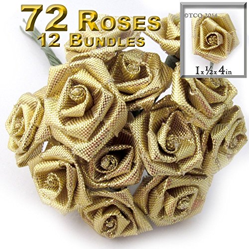 Ribbon Roses 1 Gold, Pack of 72 Roses
