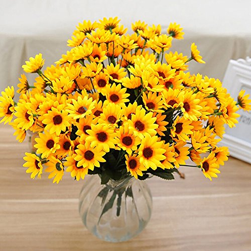 narutosak Artificial Flowers 1 Bouquet 15 Heads 7 Branches Faux Silk Sunflower Home Party Decor - Yellow