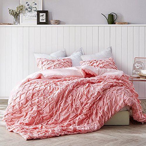Byourbed Layered Pleats Queen Comforter - Oversized Queen XL - Strawberry Quartz