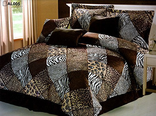 7 Pieces Multi Animal print Comforter set Queen size Bedding Brown, Black, White -Zebra, Leopard, Tiger, Cheetah Etc.