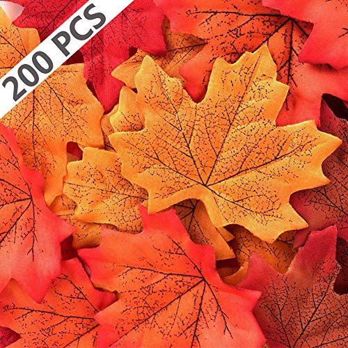 Yarssir 200PCS Mixed Artificial Leaves Assorted Fall Maple Leaf Multicolor Autumn Fall Leaves for Weddings, Christmas Party, Events and Decorating