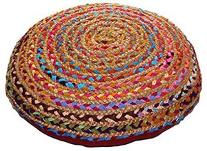 Cotton Craft - Jute & Cotton Multi Chindi Braid Floor Pillow - Handwoven from Multi-color Vibrant Fabric Rags (24 Round)