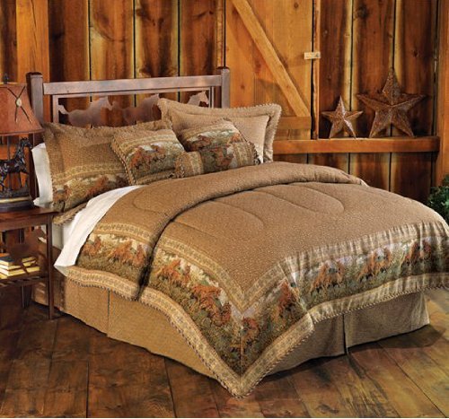 5 Pieces Light Brown Jacquard Wild Horse Comforter Set Bed-in-a-bag for Twin Size Bedding