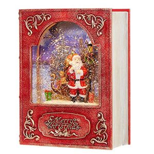 RAZ Imports 8.5  Santa and Sleigh Lighted Water Book (Water Lantern) Lighted Christmas Snow Globe with Swirling Glitter