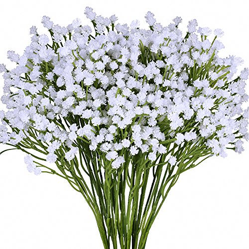 Supla Pack 2 Baby's Breath Artificial 14 Forks,Total of 882 White Blooms Babys Breath Bulk Flower Bush Gypsophila Artificial in White -15.7 Tall for Wedding Wreath Boutonniere Flower Crown