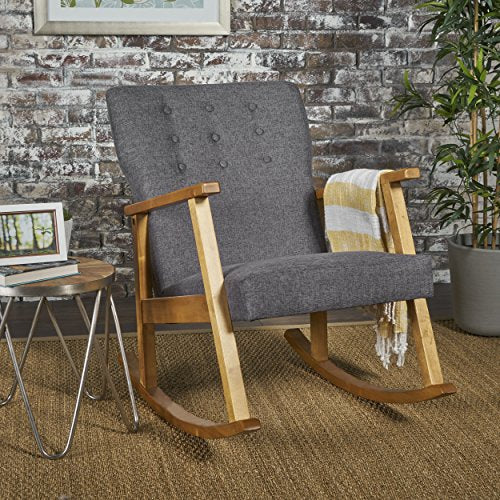 Christopher Knight Home 302188 Hank Mid Century Modern Grey Fabric Rocking Chair, Light Walnut