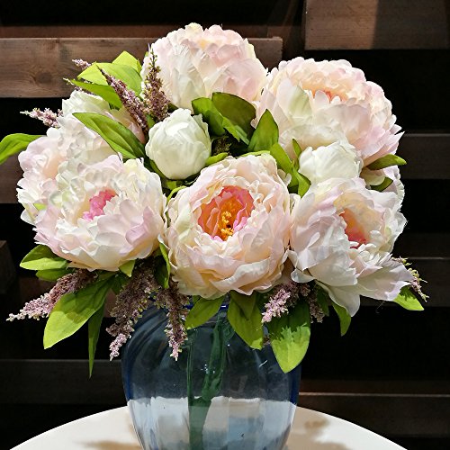 Hilingo 1 Bouquet Fake Peony Artificial Flower Home Wedding Decor Pink (With Free Gift)