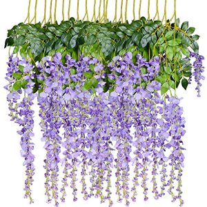 Artiflr 8pcs Artificial Flowers Silk Wisteria Vine Ratta Silk Hanging Flower Wedding Decor (Purple)