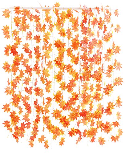 Artfen 12Pcs Autumn Maple Leaf Vines Artificial Silk Garland Hanging Plants for Home Wedding Wall Party Each 30 Leaf 7.7 Ft Long Leaf Approx 3.1 in Diameter