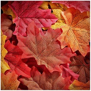 Whaline 300 Pieces Artificial Autumn Maple Leaves Mixed Fall Colored Leaf for Weddings, Events, Art Scrapbooking and Decorations (Red)