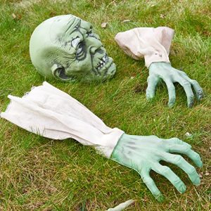 Prextex Halloween Zombie Face and Arms Lawn Stakes for Best Halloween Graveyard Decor Halloween Decorations