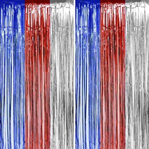 Independence Day Tinsel Foil Fringe Curtains - American Theme Party 4th of July Presidents National Day Birthday Wedding Party Decor Photo Booth Props Backdrops Decorations, 2pc