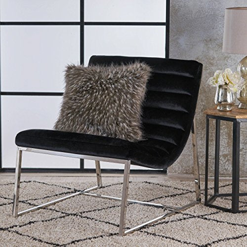 Christopher Knight Home 303672 Felicia Parisian Modern Black Velvet Sofa Chair, Stainless Steel