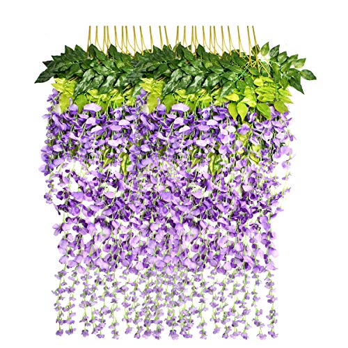 Marcherry Artificial Flowers 12 Pack 3.6 Feet Rattan Strip Artificial Fake Wisteria Vine for Home Kids Room Garden Hotel Office Wedding Decor Wall Crafts Art Party Decoration (Purple)