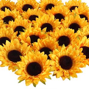 VGIA 24pcs Artificial Sunflower Heads Silk Flower Faux Floral Yellow Gerber Daisies for Wedding Table Centerpieces Home Kitchen Wreath Hydrangea Cupcakes Topper Decorations