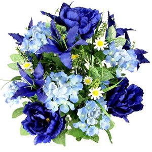 Admired By Nature Artificial Full Blooming Tiger Lily, Peony & Hydrangea with Green Foliage Mixed Bush for Home, Wedding, Restaurant & Office Decoration Arrangement, Blue, 24 Stems