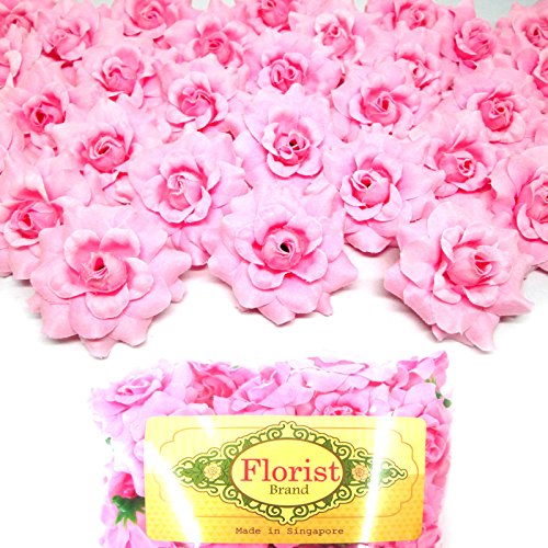 (100) Silk Pink Roses Flower Head - 1.75 - Artificial Flowers Heads Fabric Floral Supplies Wholesale Lot for Wedding Flowers Accessories Make Bridal Hair Clips Headbands Dress