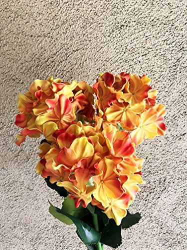 Floral Kingdom Large Real Touch Latex Hydrangea Artificial Flowers for Bouquets, Home/Office Decor, Weddings (Pack of 3) (Sunset Orange)
