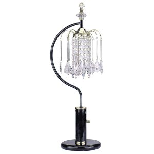 27 Tall Metal Table Lamp With Black Finish, Crystal Chandelier Design