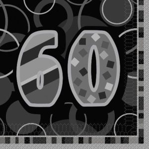 16 Happy 60Th Birthday Black Sparkle 6.5 Party Tableware Napkins .