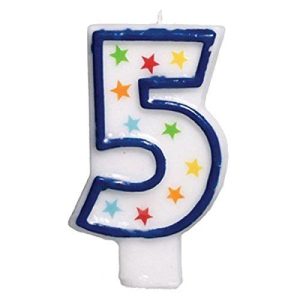 Star Studded Flat Molded Number 5 Celebration Candle, White , 3.5 Wax