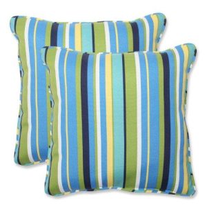 Pillow Perfect Outdoor Topanga Stripe Lagoon Throw Pillow, 18.5-Inch, Set Of 2