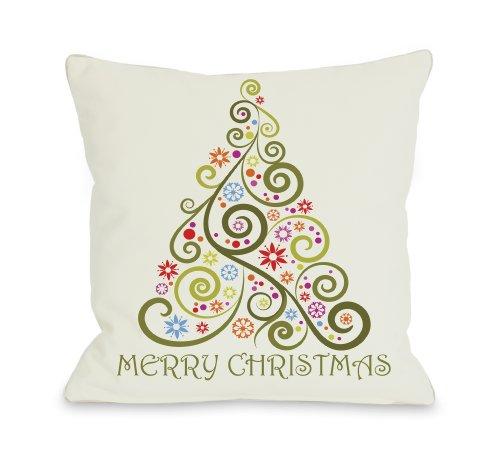One Bella Casa Merry Christmas Whimsical Tree Throw Pillow By Obc, 18X 18, Multi