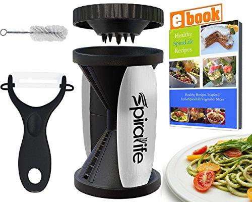 The Original Spiralife Vegetable Spiralizer - Spiral Vegetable Slicer - Zucchini Spaghetti Maker And Recipe Ebook Package - 2 Pasta Styles In One