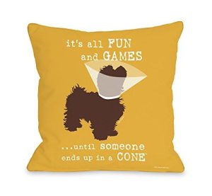 One Bella Casa Fun And Games Small Throw Pillow W/Zipper By Dog Is Good, 18X 18, Yellow/Brown