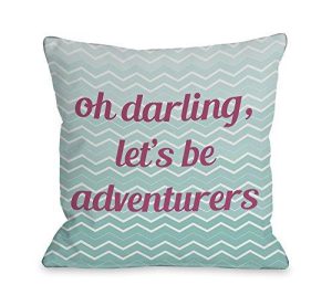 One Bella Casa Let's Be Adventurers Chevron Throw Pillow W/Zipper By Obc, 18X 18, Turquoise