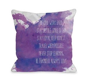 One Bella Casa Be Kind Work Hard Inkblot Throw Pillow W/Zipper By Obc, 18X 18, Purple
