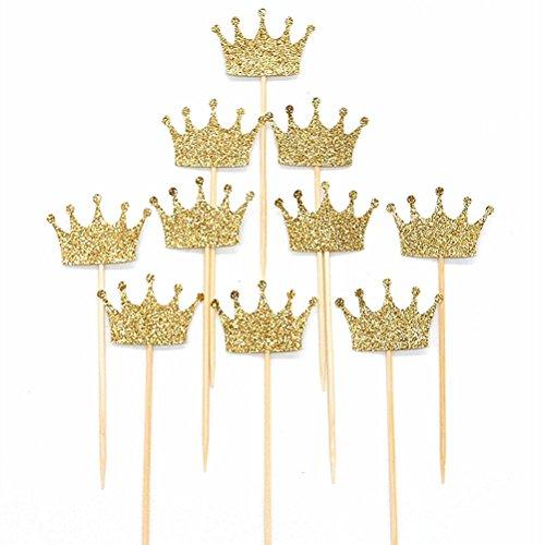 Shoppingmoon Gold Glitter Crown Cake Cupcake Topper For Wedding Party Decoration Pack 20Pcs