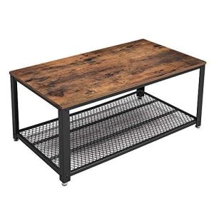 VASAGLE Industrial Coffee Table with Storage Shelf for Living Room, Wood Look Accent Furniture with Metal Frame, Easy Assembly, Rustic Brown
