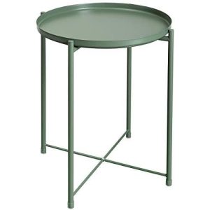 HollyHOME Tray Metal End Table, Sofa Table Small Round Side Tables, Anti-Rust and Waterproof Outdoor & Indoor Snack Table, Accent Coffee Table,????20.28 x????16.38, Atrovirens