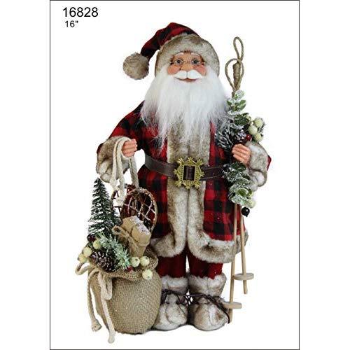 Windy Hill Collection 16 Inch Standing Buffalo Plaid with Burlap Toy Sack Santa Claus Christmas Figurine Figure Decoration 168280
