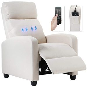BestMassage Living Room Home Theater Winback Single Massage Sofa Reading Modern Reclining Chair Easy Lounge Padded Seat Backrest (Fabric Beige)